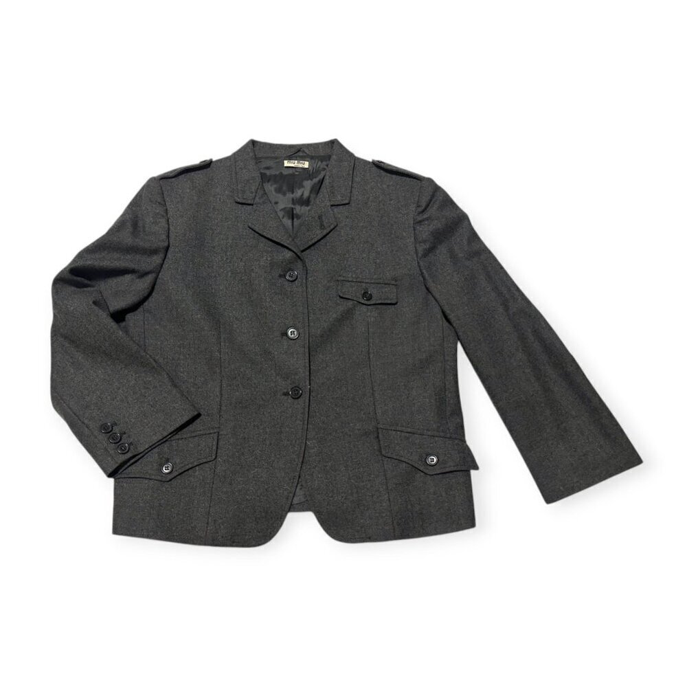 Miu Miu Gray Virgin Wool Blazer Jacket, Size 46it… - image 4